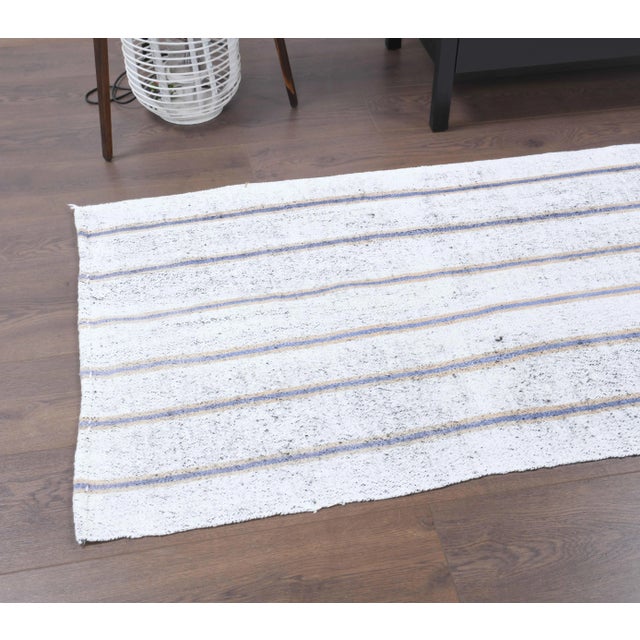 Vintage Turkish Hand-Knotted Wool Cotton White Kilim Runner Rug For Sale - Image 4 of 9