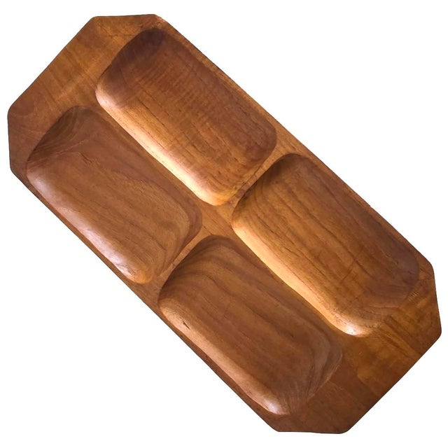 1960s Danish Teak Wood Oblong Partitioned Tray For Sale - Image 9 of 10