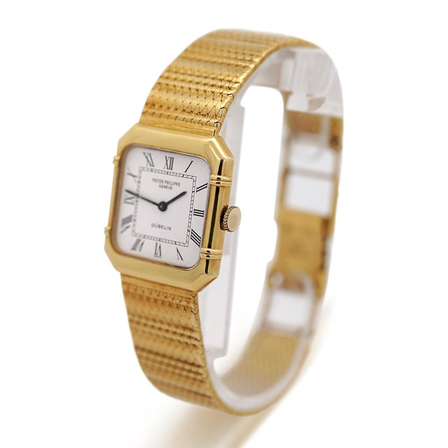 White 1990s Patek Philippe for Gübelin 4457/1 Double Signed 18k Gold 23mm Manual Watch For Sale - Image 8 of 18