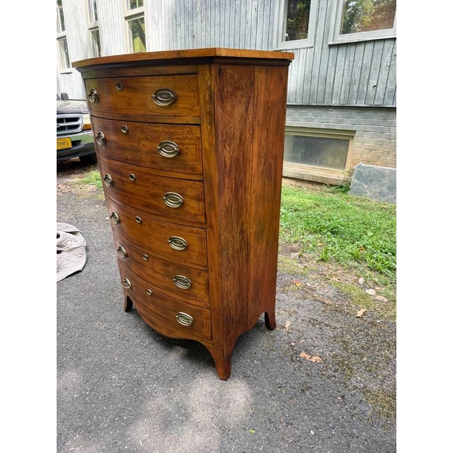 Early 20th Century Regency Style Tall Boy Bow Front Chest of Drawers For Sale - Image 4 of 14