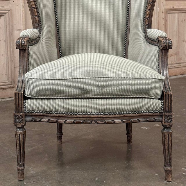 Pair Antique Louis XVI Style French Bergères ~ Armchairs in Walnut For Sale - Image 12 of 18