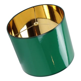 Medium Drum High Gloss Dark Green Lampshade With Gold LIning For Sale