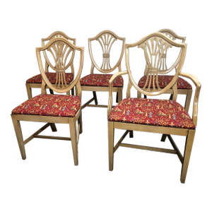 Mid 20th Century Vintage Drexel Federal Style Tan Color Painted Shield-Back Dining Chairs- Set of 5