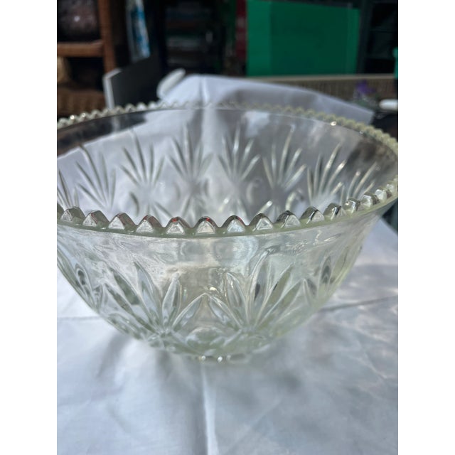 Transparent Vintage Large Glass Etched Bowl For Sale - Image 8 of 8
