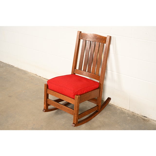 Mission L. & J. G. Stickley Antique Mission Oak Arts & Crafts Rocking Chair, Circa 1910 For Sale - Image 3 of 14