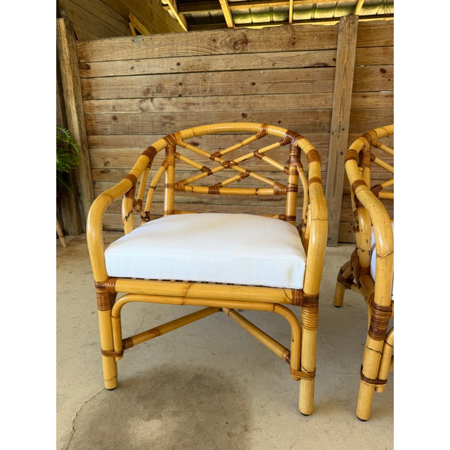 Mid 20th Century Mid-Century Rattan Barrel Lounge Chairs With New Sunbrella Cushions-Pair For Sale - Image 5 of 12