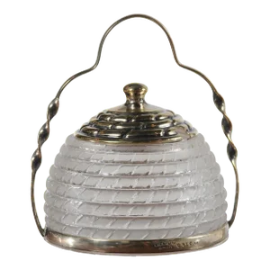 20th Century English Frosted Glass and Silver Lidded Container with Large Handle
