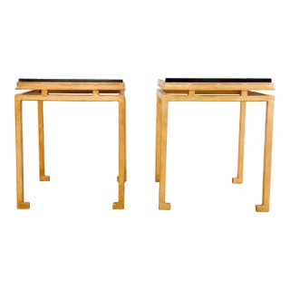 Pair of 1950s Stone and Gilt Iron Side Tables Attributed to Maison Ramsay For Sale