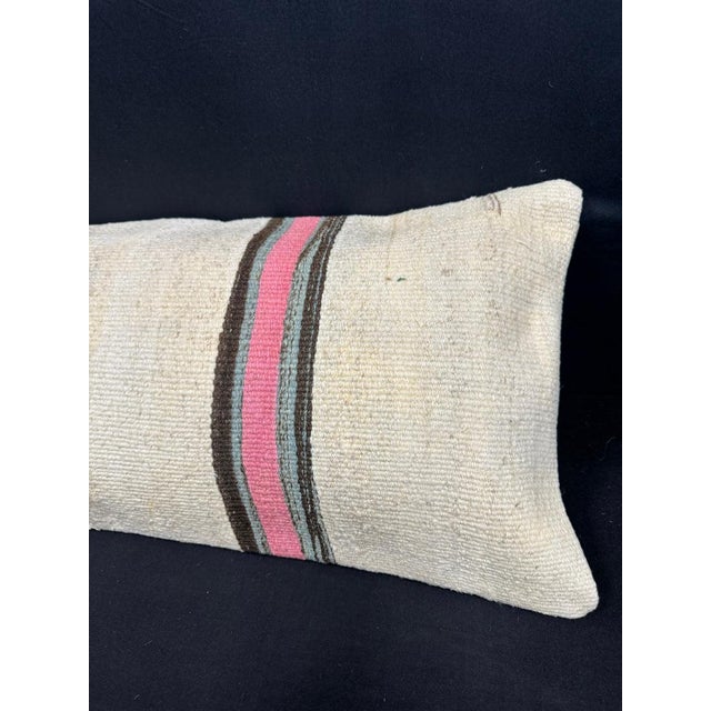 Turkish Hemp Pillow Cushion Natural Beige Pink Cushion Cover 14"x40" For Sale - Image 4 of 4