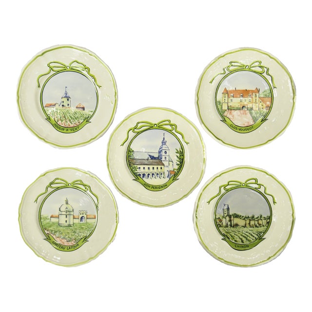 Midcentury Longchamp French Wine Region Plates, Set of 5 For Sale
