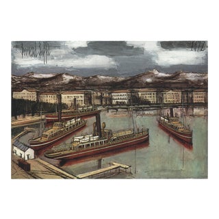 1973 Bernard Buffet 'Geneve, Bateaux Sur Le Lac' France Offset Lithograph For Sale