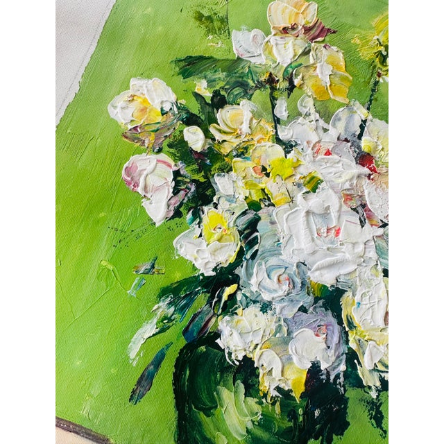 Impressionist Still Life Oil Painting of White Flowers For Sale - Image 4 of 4