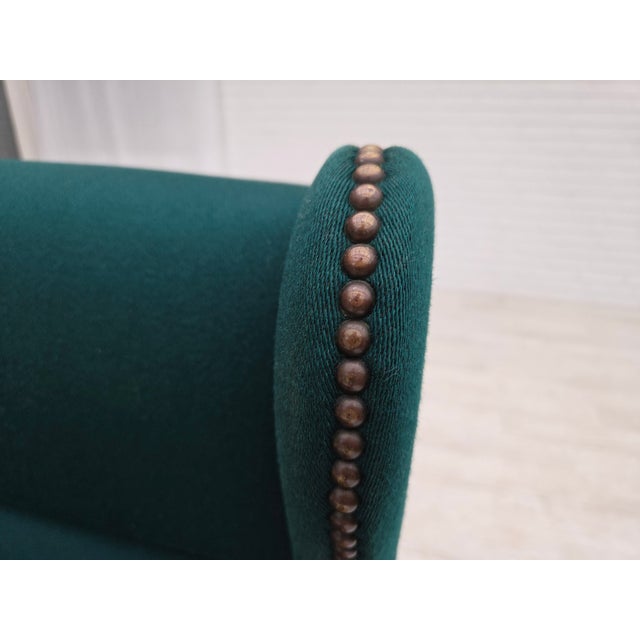 Danish High Back Armchair in Furniture Wool and Oak, 1970s For Sale - Image 9 of 18