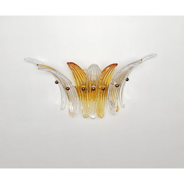 Murano Sconce Palmette- Double Color – Clear and Amber Glass For Sale - Image 4 of 10