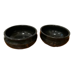 Vintage Chawan Japanese Tea Ceremony Bowls Stoneware Raku Glaze, Signed- Set of 2