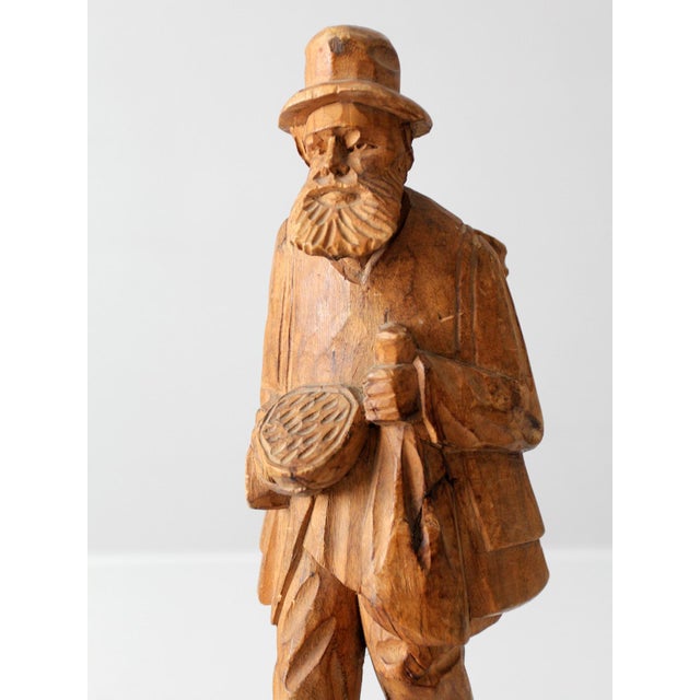 Brown Mid-Century Folk Art Wood Carving Peddler Figure For Sale - Image 8 of 11