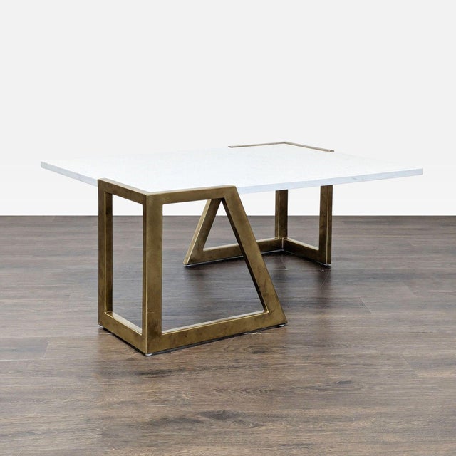 Modern Century Furniture Faux Stone Top Coffee Table With Brass Legs For Sale - Image 3 of 7