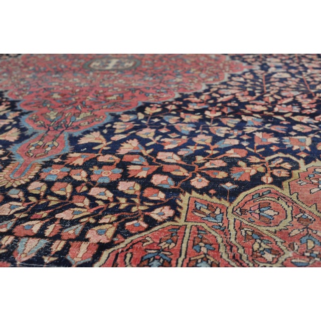 Textile Majestic Navy & Pink Antique Persian Ferehan Sarouk - 9′10″ × 12′11″ For Sale - Image 7 of 13