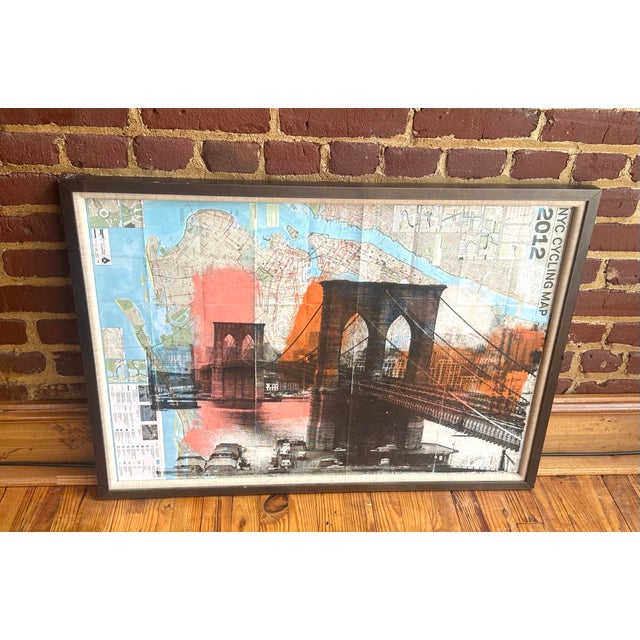 Denis Ouch Brooklyn Bridge Screen Print & Spray Paint Over Nyc Cycling Map For Sale - Image 4 of 9