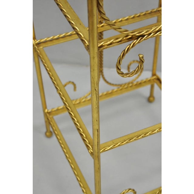 Gold Mid 20th Century Italian Hollywood Regency Gold Gilt Iron Tassel 3 Tier Etagere Towel Rack Stand For Sale - Image 8 of 12