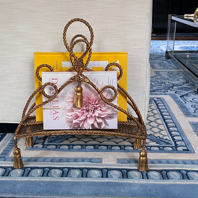 Maison Jansen Vintage Hollywood Regency Brass Rope Magazine Rack in the Style of Maison Jansen For Sale - Image 4 of 11
