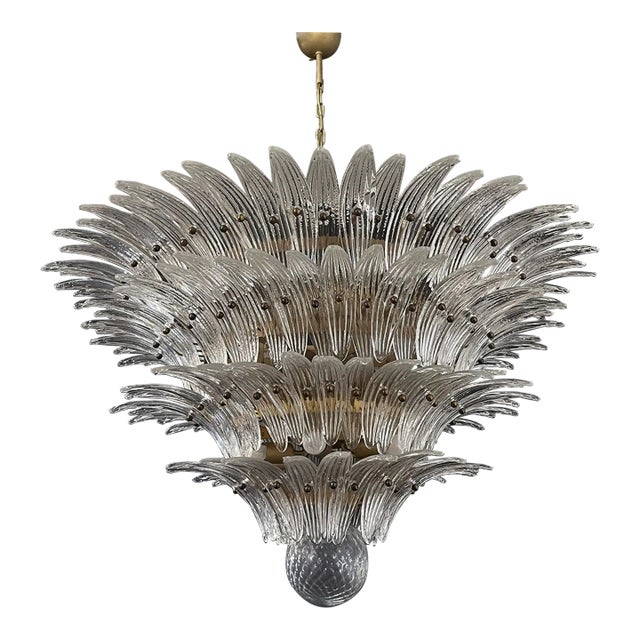 Murano Palmette Ceiling Light on Four Levels, 163 Trasparent Glasses For Sale