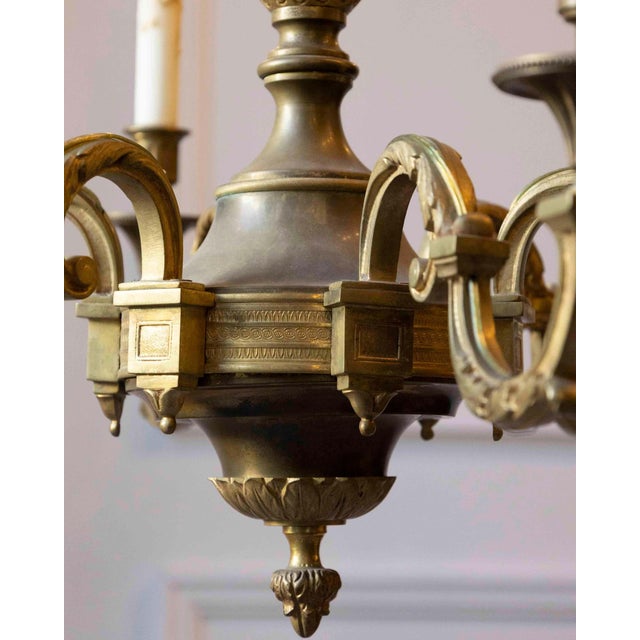 Bronze Mid 20th-Century French Bronze Chandelier with Classical Motifs For Sale - Image 8 of 11