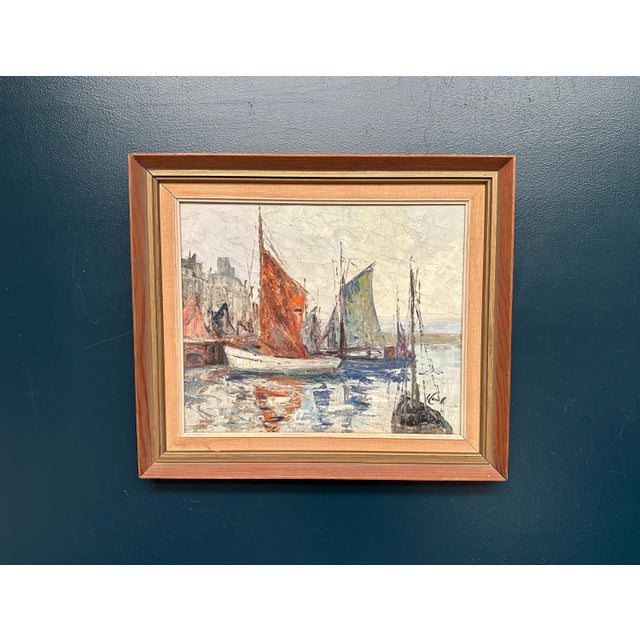 Inge Camill, Boats in Harbour, 1950s, Oil on Canvas, Framed For Sale - Image 12 of 18