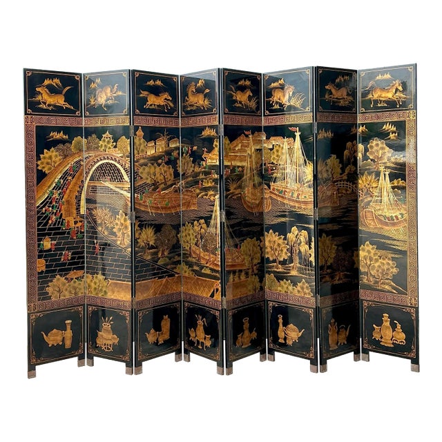 Vintage Asian 8 Panel Coromandel Screen For Sale