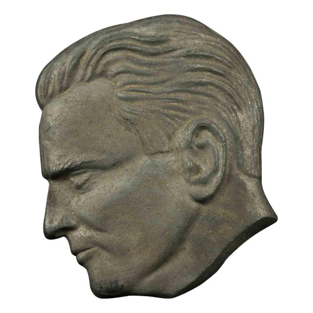 Vintage Male Profile in Metal and Cement, Italy, 1970s For Sale