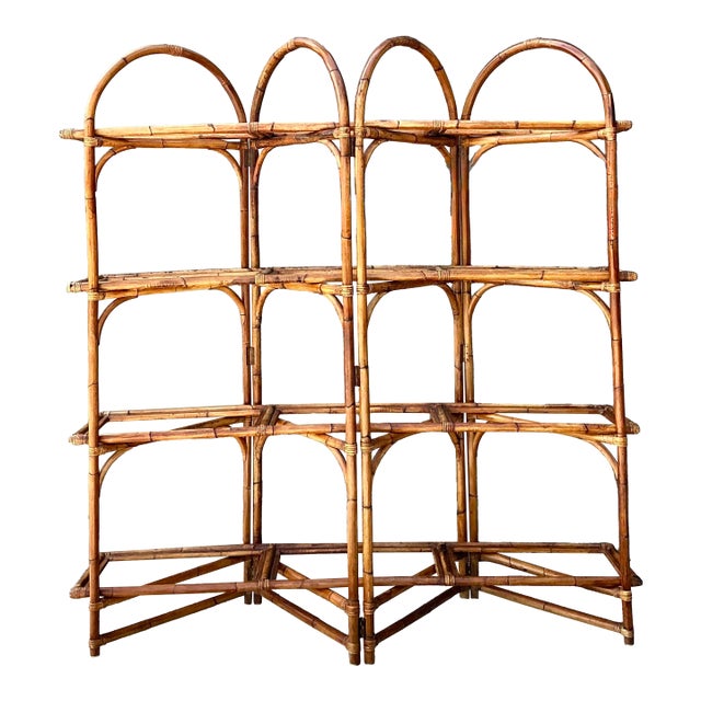 Vintage Bent Rattan Arched Etagere For Sale