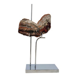 Arthur Court Rock Sculpture on Metal Stand – Vintage Brutalist Design For Sale