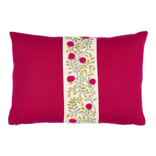 Schumacher Ashoka 16" Lumbar Pillow in Magenta & Leaf For Sale