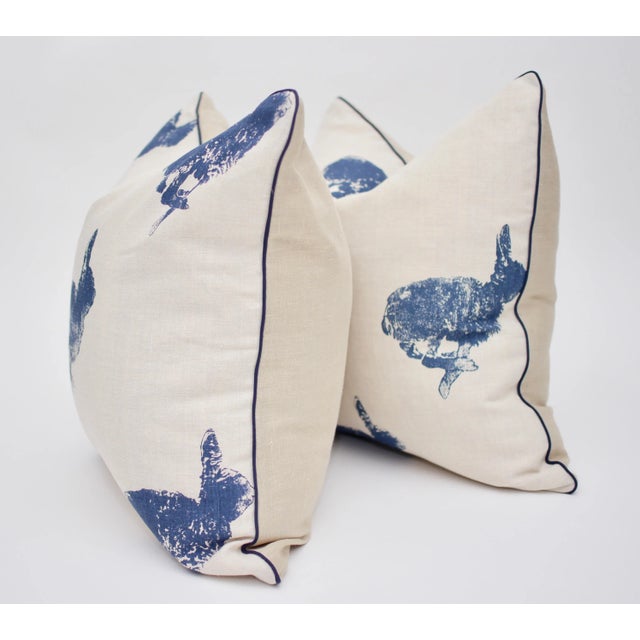 Contemporary Lake August "Bun" 18" Square Hand Printed Linen Pillows - a Pair For Sale - Image 3 of 7