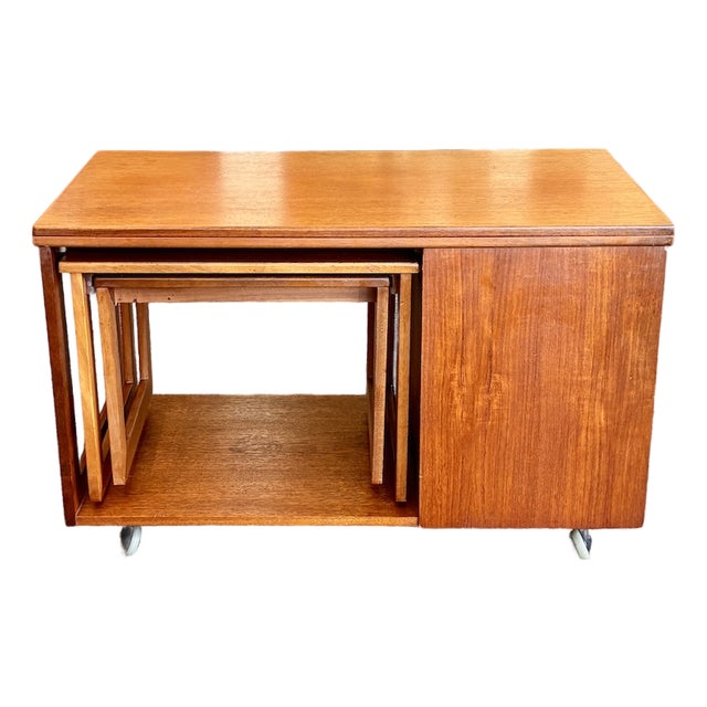 Mid Century Modern Teak Modular Swivel-Top Coffee or Games Table With Mini-Bar and Nesting Tables by McIntosh c.1960 For Sale