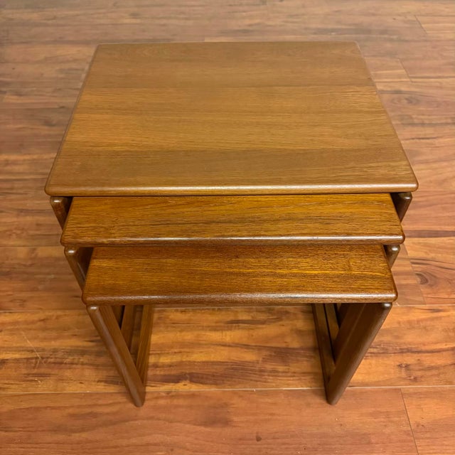 Mid 20th Century Solid Teak Danish Modern Sled Leg Vintage Nesting Tables For Sale - Image 5 of 11