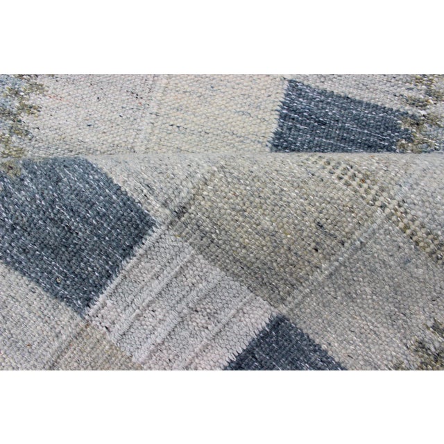Modern Scandinavian Flat-Weave Runner in Gray, Taupe and Blue With Square Shapes For Sale - Image 9 of 11