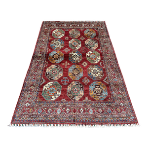 Red Memling Gul Kazak Hand-Knotted Wool Rug - 5'4" X 8'3"