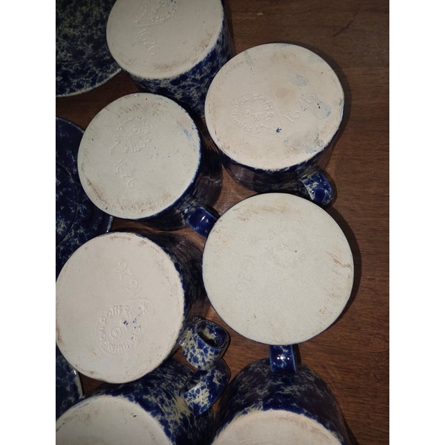 Vintage Collection of Bennington Blue Agate Cups and Saucers For Sale - Image 10 of 14