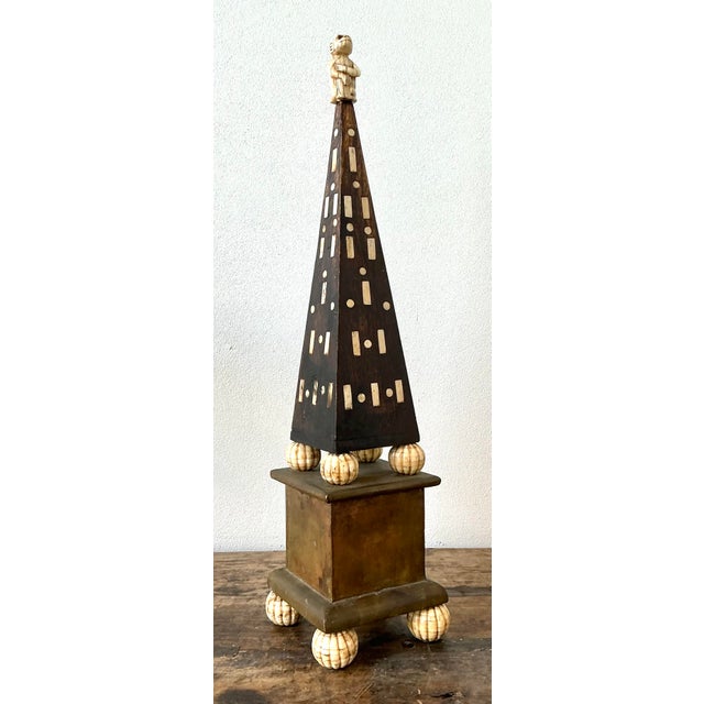 Wood Vintage Monkey Inlay Obelisk For Sale - Image 7 of 12