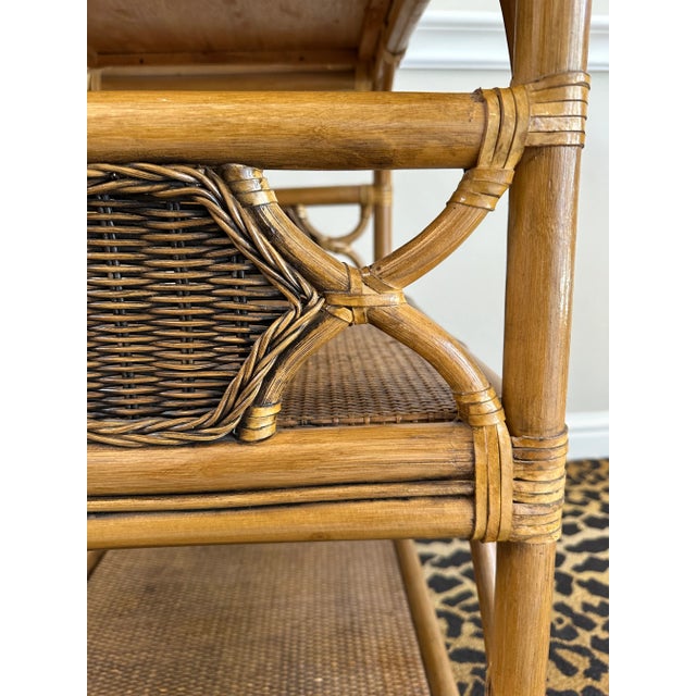 Vintage Rattan, Wicker & Cane Etagere Shelf With Leather Bindings For Sale - Image 13 of 17