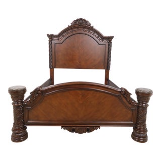 Ashley Queen Size High Back Mahogany Finish Bed For Sale