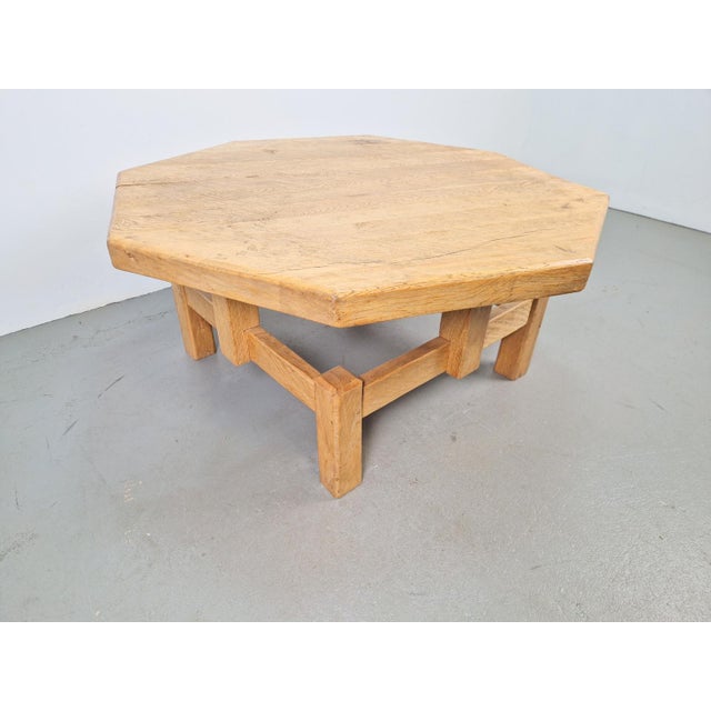 Rustic Brutalist Octagonal Oak Coffee Table by Pierre Chapo, 1960s For Sale - Image 11 of 11