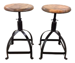 Industrial Modern Wood and Metal Adjustable Counter Stool Pair