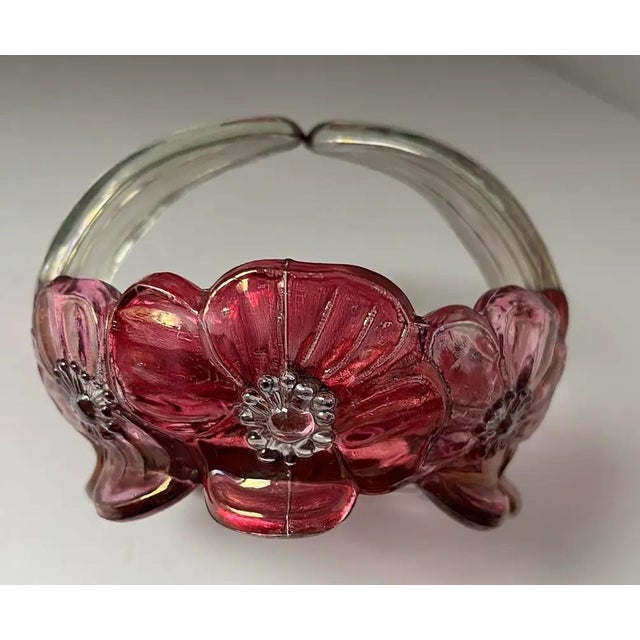 Mid 20th Century 1950’s Mid-Century Cranberry Floral Glass Basket Attributed to Westmoreland For Sale - Image 5 of 8