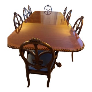 Antique English Mahogany Dining Table & 14 Chairs, Expands to Seat 14 For Sale