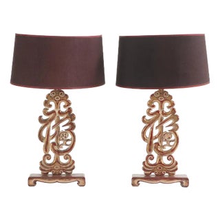 A Pair of Carved Table Lamps in the Manner of James Mont, C. 1950. For Sale