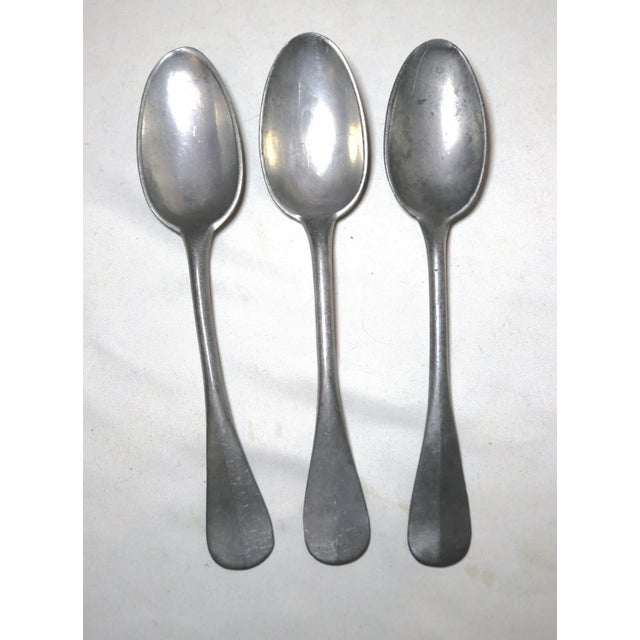 Share Large Rare Set 3 Antique 18th Century Dutch Solid Heavy Cast Pewter Spoon For Sale In New York - Image 6 of 11