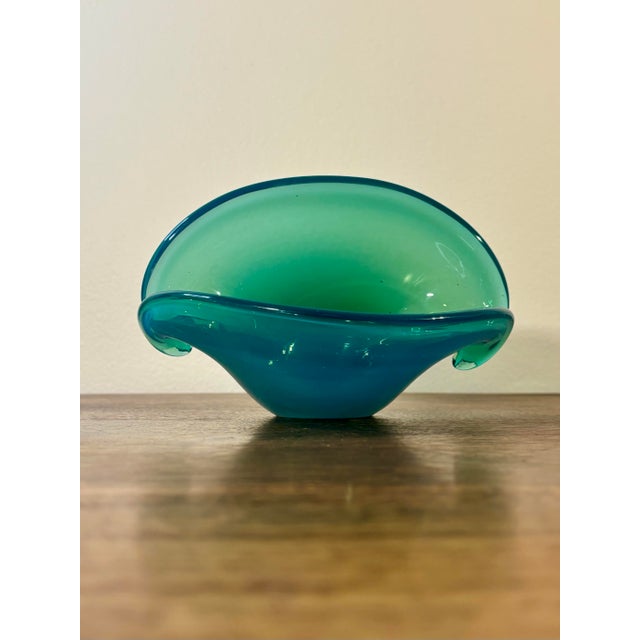 Glass Vintage Rare Italian Murano 1970s Shell Clam Bowl Aqua Blue Opal For Sale - Image 7 of 9