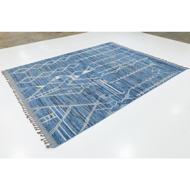 Moroccan 8 X 10 Contemporary Moroccan Style Wool Rug in Blue With Grometric Motifs For Sale - Image 3 of 11